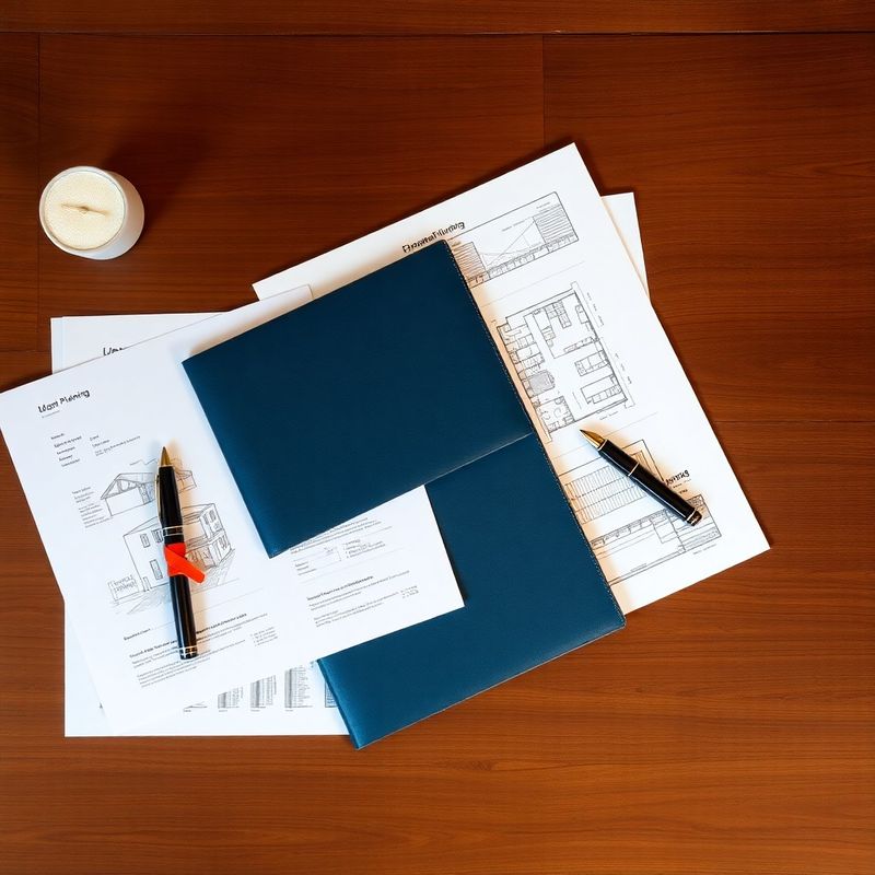 Documente de planificare financiară Modern Grup pe birou din lemn de nuc